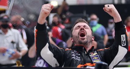 MARTINSVILLE, VIRGINIA - APRIL 11: Josh Berry, driver of the #8 Chevrolet Accessories Chevrolet, celebrates after winning the NASCAR Xfinity Series Cook Out 250 at Martinsville Speedway on April 11, 2021 in Martinsville, Virginia. (Photo by James Gilbert/Getty Images) | Getty Images