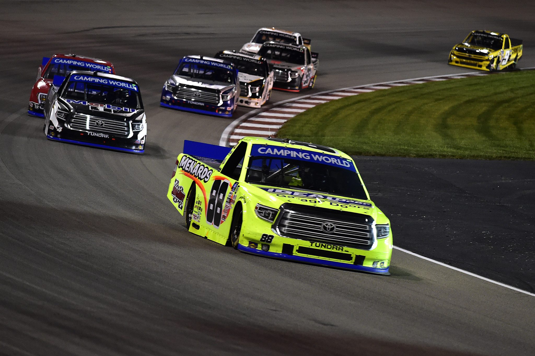 MADISON, ILLINOIS - AUGUST 20: Matt Crafton, driver of the #88 Ideal Door/Menards Toyota, leads the field during the NASCAR Camping World Truck Series Toyota 200 presented by CK Power at Gateway Motorsports Park on August 20, 2021 in Madison, Illinois. (Photo by Jeff Curry/Getty Images) | Getty Images
