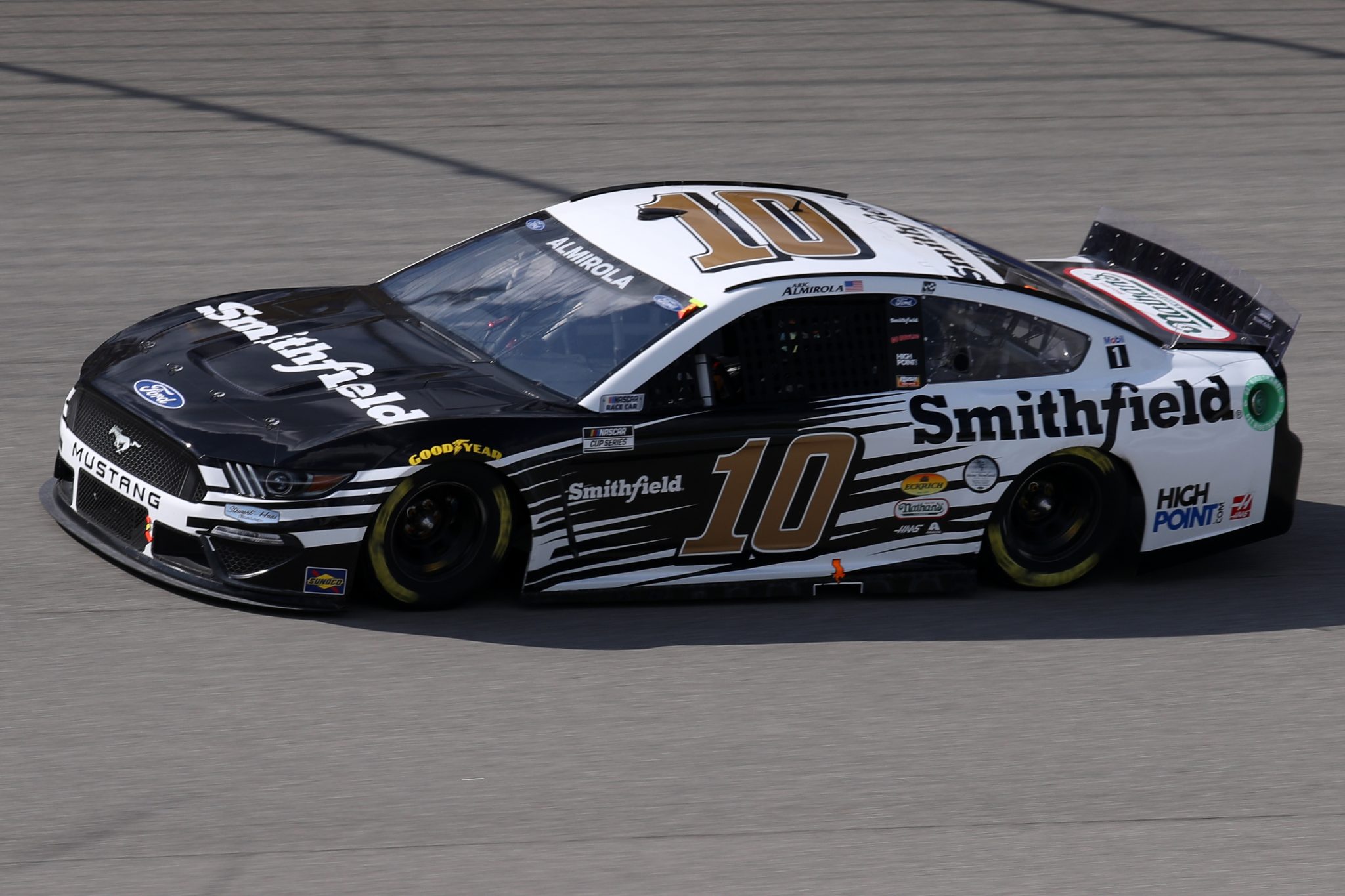 BROOKLYN, MICHIGAN - AUGUST 22: Aric Almirola, driver of the #10 Smithfield Ford, drives during the NASCAR Cup Series FireKeepers Casino 400 at Michigan International Speedway on August 22, 2021 in Brooklyn, Michigan. (Photo by Sean Gardner/Getty Images) | Getty Images