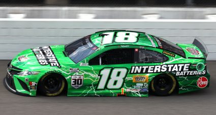 BROOKLYN, MICHIGAN - AUGUST 22: Kyle Busch, driver of the #18 Interstate Batteries Toyota, drives during the NASCAR Cup Series FireKeepers Casino 400 at Michigan International Speedway on August 22, 2021 in Brooklyn, Michigan. (Photo by Sean Gardner/Getty Images) | Getty Images