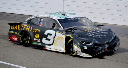 BROOKLYN, MICHIGAN - AUGUST 22: Austin Dillon, driver of the #3 BREZTRI Chevrolet, sits on the track after an on-track incident during the NASCAR Cup Series FireKeepers Casino 400 at Michigan International Speedway on August 22, 2021 in Brooklyn, Michigan. (Photo by Logan Riely/Getty Images) | Getty Images