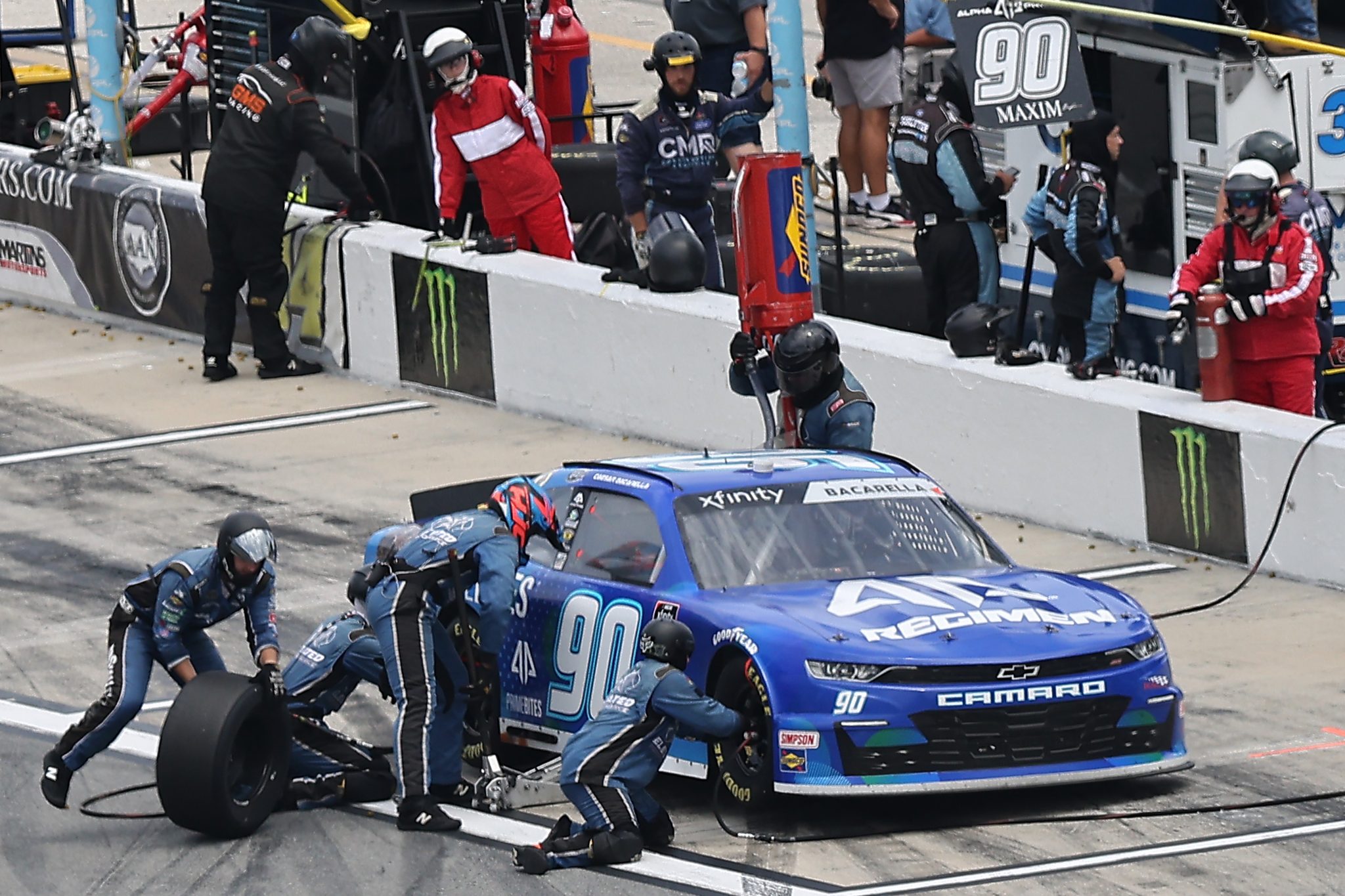 DAYTONA BEACH, FLORIDA - AUGUST 28: Caesar Bacarella, driver of the #90 AP Regimen/AP PRIMEBITES Chevrolet, pits during the NASCAR Xfinity Series Wawa 250 at Daytona International Speedway on August 28, 2021 in Daytona Beach, Florida. (Photo by James Gilbert/Getty Images) | Getty Images