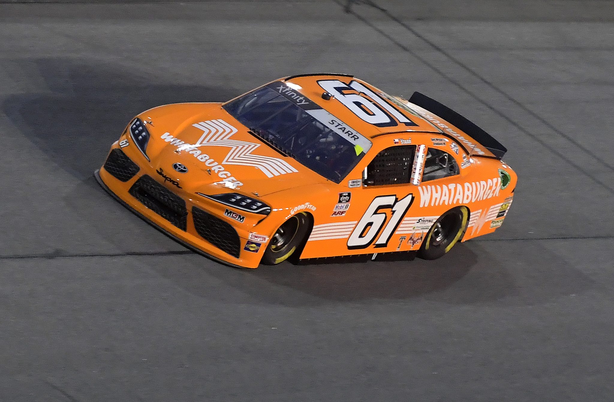 DAYTONA BEACH, FLORIDA - AUGUST 27: David Starr, driver of the #61 Whataburger Toyota, drives during the NASCAR Xfinity Series Wawa 250 at Daytona International Speedway on August 27, 2021 in Daytona Beach, Florida. (Photo by Logan Riely/Getty Images) | Getty Images