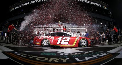 DAYTONA BEACH, FLORIDA - AUGUST 28: Ryan Blaney, driver of the #12 BodyArmor Ford, celebrates in the Ruoff Mortgage victory lane after winning the NASCAR Cup Series Coke Zero Sugar 400 at Daytona International Speedway on August 28, 2021 in Daytona Beach, Florida. (Photo by Jared C. Tilton/Getty Images) | Getty Images