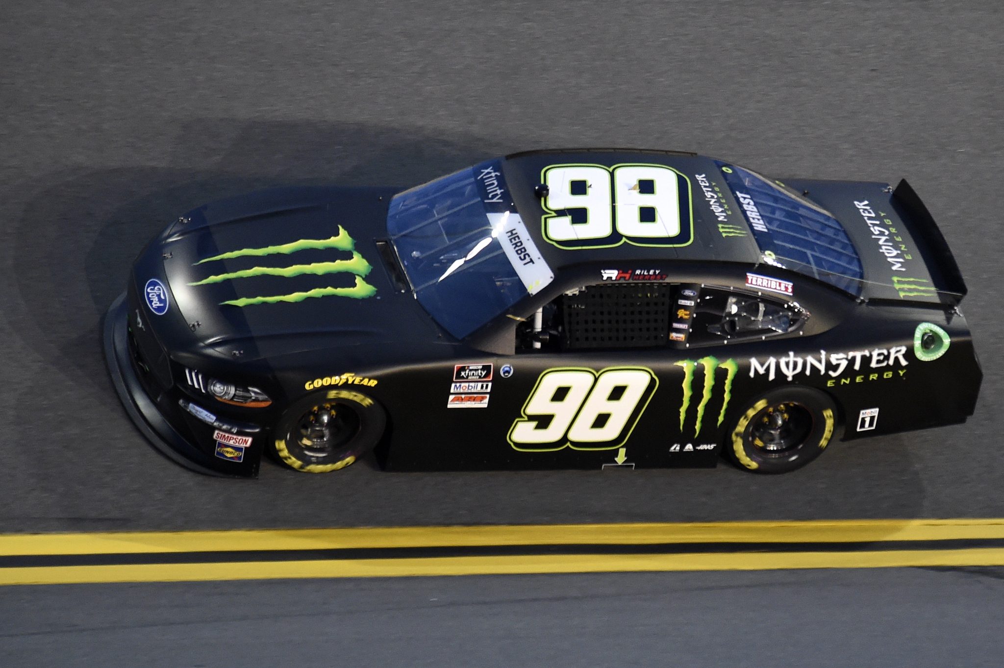 DAYTONA BEACH, FLORIDA - AUGUST 27: Riley Herbst, driver of the #98 Monster Energy Ford, drives during the NASCAR Xfinity Series Wawa 250 at Daytona International Speedway on August 27, 2021 in Daytona Beach, Florida. (Photo by Logan Riely/Getty Images) | Getty Images