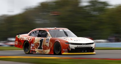 WATKINS GLEN, NEW YORK - AUGUST 07: Michael Annett, driver of the #1 PFJ Spicy Chicken Sandwich Chevrolet, drives during the NASCAR Xfinity Series Skrewball Peanut Butter Whiskey at Watkins Glen International on August 07, 2021 in Watkins Glen, New York. (Photo by Jared C. Tilton/Getty Images) | Getty Images