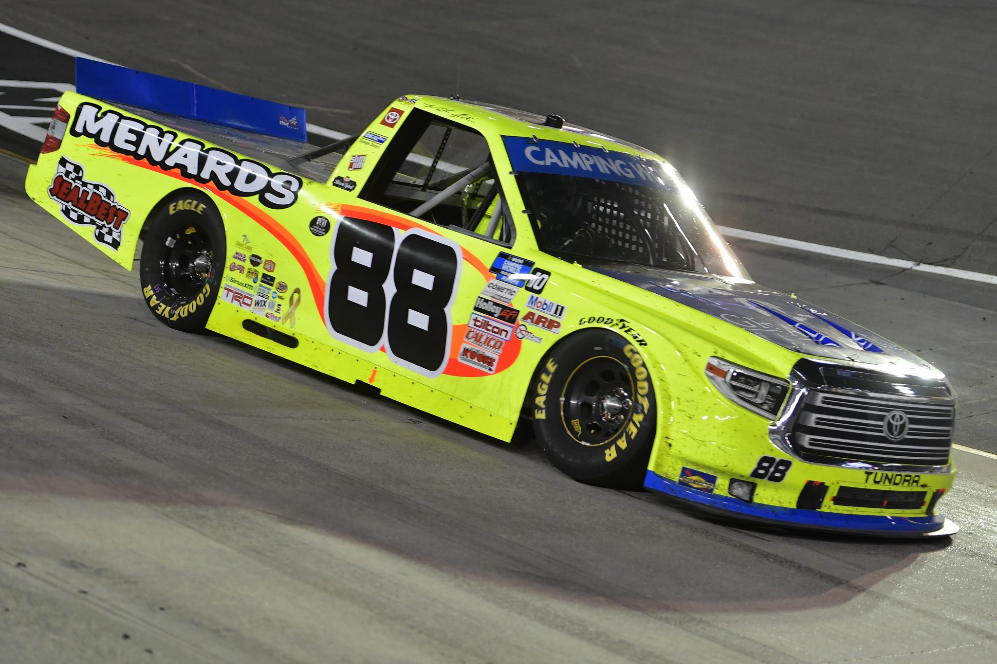 BRISTOL, TENNESSEE - SEPTEMBER 16: Matt Crafton, driver of the #88 Great Lakes/Menards Toyota, drives during the NASCAR Camping World Truck Series UNOH 200 presented by Ohio Logistics at Bristol Motor Speedway on September 16, 2021 in Bristol, Tennessee. (Photo by Logan Riely/Getty Images) | Getty Images