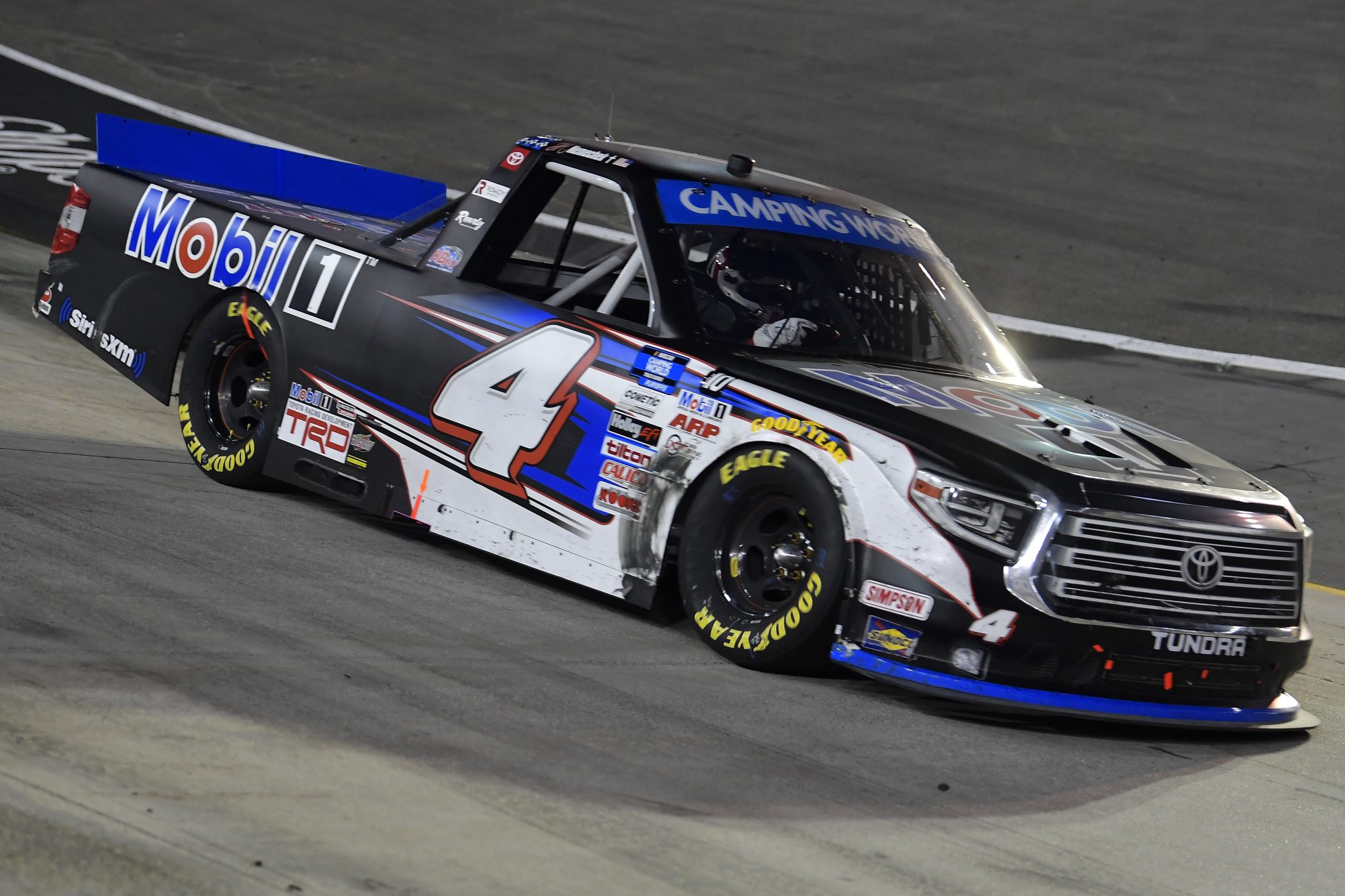 BRISTOL, TENNESSEE - SEPTEMBER 16: John H. Nemechek, driver of the #4 Mobil 1 Toyota, drives during the NASCAR Camping World Truck Series UNOH 200 presented by Ohio Logistics at Bristol Motor Speedway on September 16, 2021 in Bristol, Tennessee. (Photo by Logan Riely/Getty Images) | Getty Images