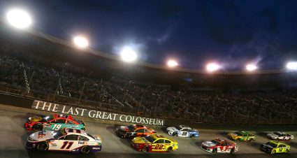 BRISTOL, TENNESSEE - SEPTEMBER 18: Denny Hamlin, driver of the #11 FedEx Freight Toyota, and Martin Truex Jr., driver of the #19 Bass Pro Shops/SherryStrong.org Toyota, lead the field to start the NASCAR Cup Series Bass Pro Shops Night Race at Bristol Motor Speedway on September 18, 2021 in Bristol, Tennessee. (Photo by Brian Lawdermilk/Getty Images) | Getty Images