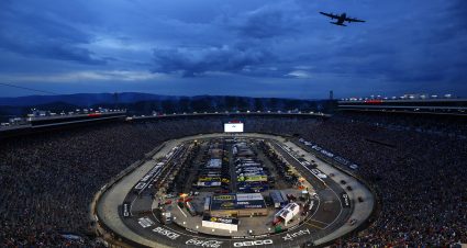 BRISTOL, TENNESSEE - SEPTEMBER 18: A general view of a C-130 from the 189th Air Wing flyover during pre-race ceremonies prior to the NASCAR Cup Series Bass Pro Shops Night Race at Bristol Motor Speedway on September 18, 2021 in Bristol, Tennessee. (Photo by Jared C. Tilton/Getty Images) | Getty Images