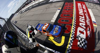 DARLINGTON, SOUTH CAROLINA - SEPTEMBER 05: Sheldon Creed, driver of the #2 Liftkits4less.com Chevrolet, takes the checkered flag to win the NASCAR Camping World Truck Series In It To Win It 200 at Darlington Raceway on September 05, 2021 in Darlington, South Carolina. (Photo by Jared C. Tilton/Getty Images) | Getty Images