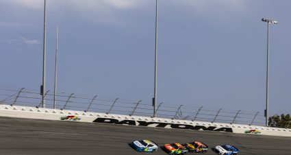 DAYTONA BEACH, FLORIDA - SEPTEMBER 07: Ross Chastain, Driver of the #42 NASCAR Next Gen car, William Byron, Driver of the #24 NASCAR Next Gen car, Austin Dillon, Driver of the #3 NASCAR Next Gen car,  Chris Buescher, Driver of the #17 NASCAR Next Gen car, drive during the NASCAR Cup Series test at Daytona International Speedway on September 07, 2021 in Daytona Beach, Florida. (Photo by James Gilbert/Getty Images) | Getty Images