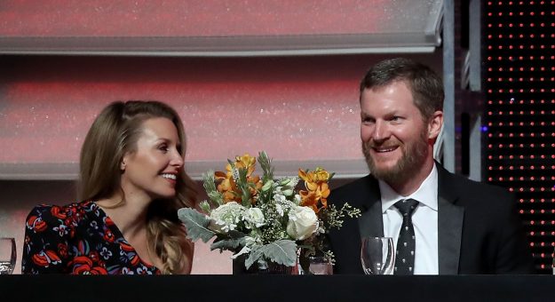 CHARLOTTE, NC - DECEMBER 08:  Dale Earnhardt Jr. sits alongside his wife Amy during the NASCAR XFINITY and Truck Series Banquets at Charlotte Convention Center on December 8, 2018 in Charlotte, North Carolina.  (Photo by Streeter Lecka/Getty Images) | Getty Images