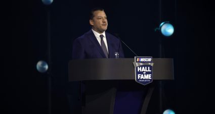 CHARLOTTE, NORTH CAROLINA - JANUARY 21: NASCAR Hall of Famer Tony Stewart speaks during the 2021 NASCAR Hall of Fame Induction Ceremony at NASCAR Hall of Fame on January 21, 2022 in Charlotte, North Carolina. (Photo by Chris Graythen/Getty Images) | Getty Images
