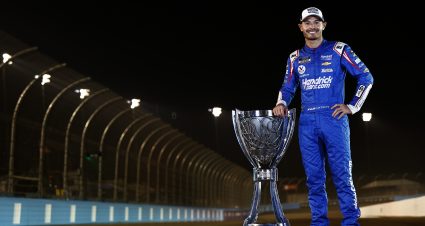 AVONDALE, ARIZONA - NOVEMBER 07: Kyle Larson, driver of the #5 HendrickCars.com Chevrolet, poses for photos after winning the NASCAR Cup Series Championship at Phoenix Raceway on November 07, 2021 in Avondale, Arizona. (Photo by Sean Gardner/Getty Images) | Getty Images