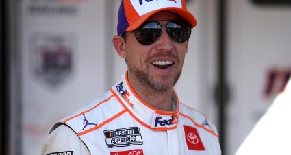 AVONDALE, ARIZONA - NOVEMBER 05: Denny Hamlin, driver of the #11 FedEx Express Toyota, looks on from his hauler during practice for the NASCAR Cup Series Championship at Phoenix Raceway on November 05, 2021 in Avondale, Arizona. (Photo by Chris Graythen/Getty Images) | Getty Images