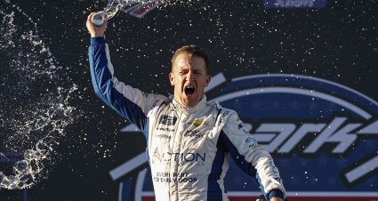 TALLADEGA, ALABAMA - OCTOBER 01: AJ Allmendinger, driver of the #16 Action Industries Chevrolet, celebrates in victory lane after winning the NASCAR Xfinity Series Sparks 300 at Talladega Superspeedway on October 01, 2022 in Talladega, Alabama. (Photo by Sean Gardner/Getty Images) | Getty Images