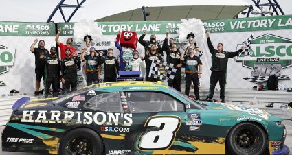 LAS VEGAS, NEVADA - OCTOBER 15: Josh Berry, driver of the #8 Harrison's USA Chevrolet, and crew celebrate in victory lane after winning the NASCAR Xfinity Series Alsco Uniforms 302 at Las Vegas Motor Speedway on October 15, 2022 in Las Vegas, Nevada. (Photo by Sean Gardner/Getty Images) | Getty Images