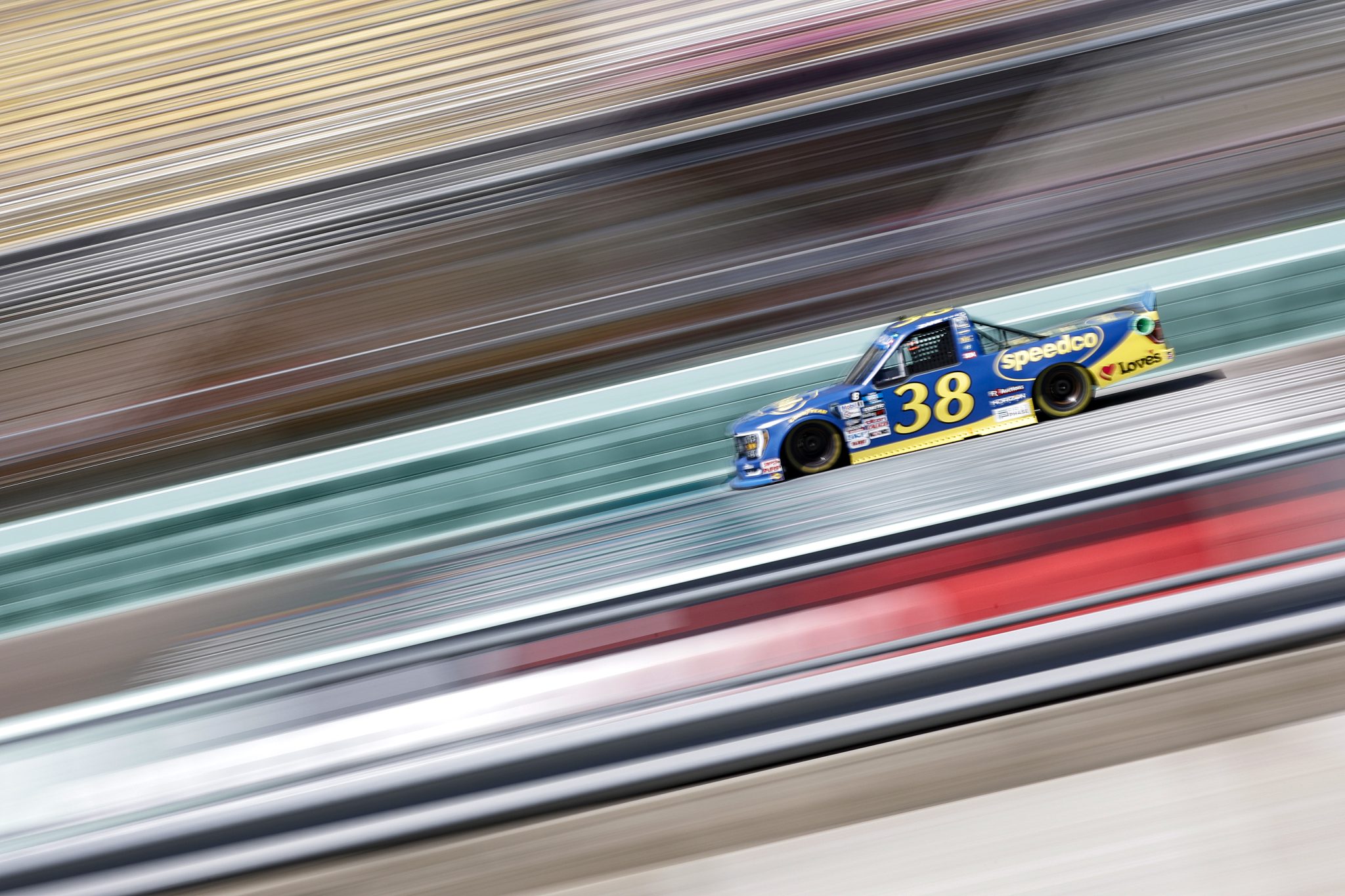 HOMESTEAD, FLORIDA - OCTOBER 22: Zane Smith, driver of the #38 Speedco Ford, drives during the NASCAR Camping World Truck Series Baptist Health 200 at Homestead-Miami Speedway on October 22, 2022 in Homestead, Florida. (Photo by Sean Gardner/Getty Images) | Getty Images