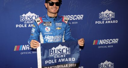 MARTINSVILLE, VIRGINIA - OCTOBER 29: Kyle Larson, driver of the #5 HendrickCars.com Chevrolet, poses for photos after winning the pole award during qualifying for the NASCAR Cup Series Xfinity 500 at Martinsville Speedway on October 29, 2022 in Martinsville, Virginia. (Photo by Stacy Revere/Getty Images) | Getty Images