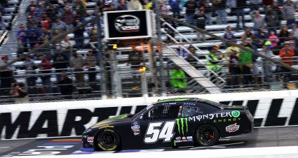 MARTINSVILLE, VIRGINIA - OCTOBER 29: Ty Gibbs, driver of the #54 Monster Energy Toyota, crosses the finish line to win the NASCAR Xfinity Series Dead On Tools 250 at Martinsville Speedway on October 29, 2022 in Martinsville, Virginia. (Photo by Stacy Revere/Getty Images) | Getty Images