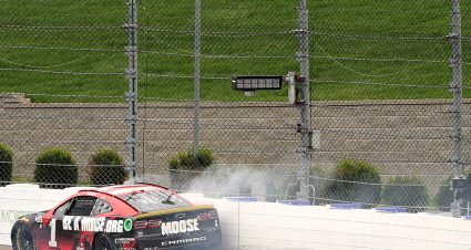 MARTINSVILLE, VIRGINIA - OCTOBER 30: Ross Chastain, driver of the #1 Moose Fraternity Chevrolet, rides the wall on the final lap of the NASCAR Cup Series Xfinity 500 at Martinsville Speedway on October 30, 2022 in Martinsville, Virginia. (Photo by Stacy Revere/Getty Images) | Getty Images