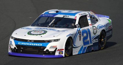 CONCORD, NORTH CAROLINA - OCTOBER 08: Austin Hill, driver of the #21 Bennett Transportation Chevrolet, drives during practice for the NASCAR Xfinity Series Drive for the Cure 250 presented by BlueCross BlueShield of North Carolina at Charlotte Motor Speedway on October 08, 2022 in Concord, North Carolina. (Photo by Mike Mulholland/Getty Images) | Getty Images