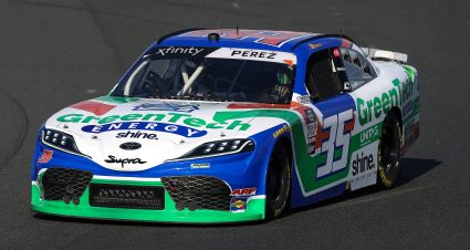 CONCORD, NORTH CAROLINA - OCTOBER 08: Brad Perez, driver of the #35 Green Tech Toyota, drives during practice for the NASCAR Xfinity Series Drive for the Cure 250 presented by BlueCross BlueShield of North Carolina at Charlotte Motor Speedway on October 08, 2022 in Concord, North Carolina. (Photo by Mike Mulholland/Getty Images) | Getty Images