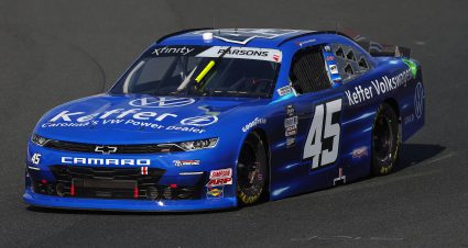 CONCORD, NORTH CAROLINA - OCTOBER 08: Stefan Parsons, driver of the #45 Keffer Volkswagen Chevrolet, drives during practice for the NASCAR Xfinity Series Drive for the Cure 250 presented by BlueCross BlueShield of North Carolina at Charlotte Motor Speedway on October 08, 2022 in Concord, North Carolina. (Photo by Mike Mulholland/Getty Images) | Getty Images