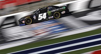 CONCORD, NORTH CAROLINA - OCTOBER 08: Ty Gibbs, driver of the #54 Monster Energy Toyota, drives during practice for the NASCAR Xfinity Series Drive for the Cure 250 presented by BlueCross BlueShield of North Carolina at Charlotte Motor Speedway on October 08, 2022 in Concord, North Carolina. (Photo by Jared C. Tilton/Getty Images) | Getty Images