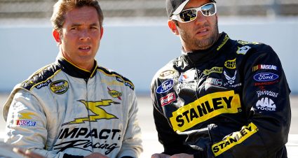 MARTINSVILLE, VA - OCTOBER 22:  Hermie Sadler (L), driver of the #71 TRG Motorsports Chevrolet, stands with Elliott Sadler (R), driver of the #19 Stanley Ford, om pit road during qualifying for the NASCAR Sprint Cup Series TUMS Fast Relief 500 at Martinsville Speedway on October 22, 2010 in Martinsville, Virginia.  (Photo by Geoff Burke/Getty Images for NASCAR) | Getty Images