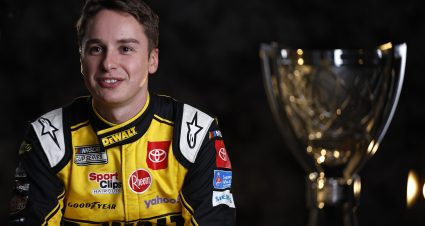 AVONDALE, ARIZONA - NOVEMBER 03: Christopher Bell, driver of the #20 DeWalt Toyota, speaks to the media during the NASCAR Championship 4 Media Day at Phoenix Raceway on November 03, 2022 in Avondale, Arizona. (Photo by Sean Gardner/Getty Images) | Getty Images