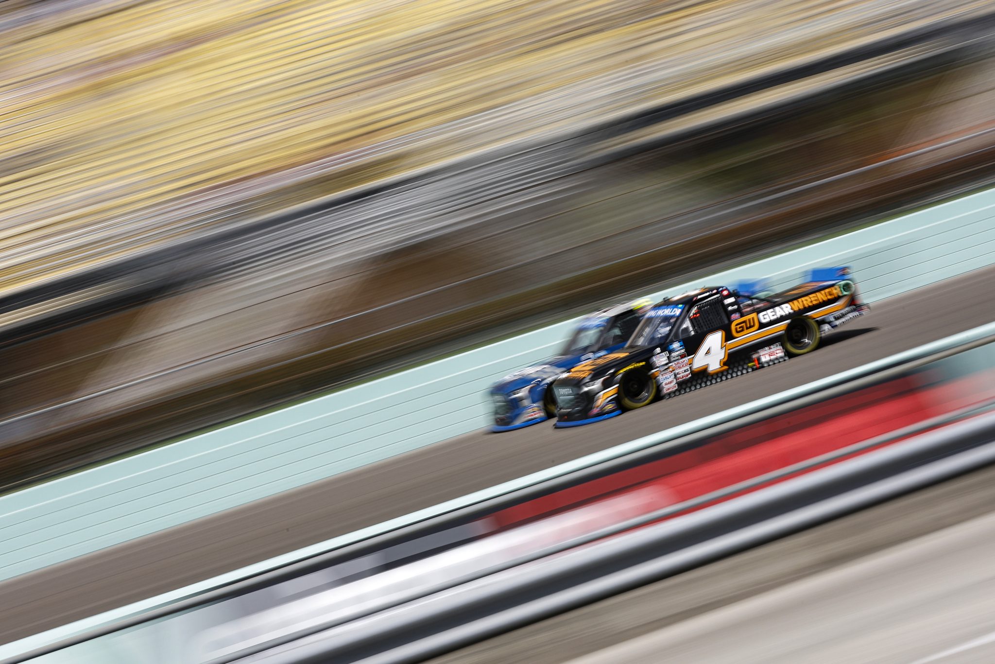 HOMESTEAD, FLORIDA - OCTOBER 22: John Hunter Nemechek, driver of the #4 GEARWRENCH Toyota, drives during the NASCAR Camping World Truck Series Baptist Health 200 at Homestead-Miami Speedway on October 22, 2022 in Homestead, Florida. (Photo by Sean Gardner/Getty Images) | Getty Images