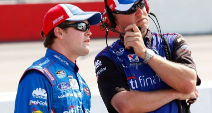 DARLINGTON, SC - MAY 07: Ricky Stenhouse Jr. (L), driver of the #6 Roush Fenway Racing Ford, stands on the grid with crew chief Mike Kelly (R) during qualifying for the NASCAR Nationwide Series Royal Purple 200 presented by O'Reilly Auto Parts at Darlington Raceway on May 7, 2010 in Darlington, South Carolina.  (Photo by Geoff Burke/Getty Images for NASCAR) | Getty Images