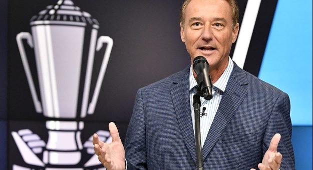 CHARLOTTE, NC - AUGUST 21:  Vince Welch of Fox Sports addresses the media at the NASCAR Camping World Truck Series press conference during the Production Media Day at FOX Sports Studios on August 21, 2018 in Charlotte, North Carolina.  (Photo by Mike Comer/Getty Images) | Getty Images