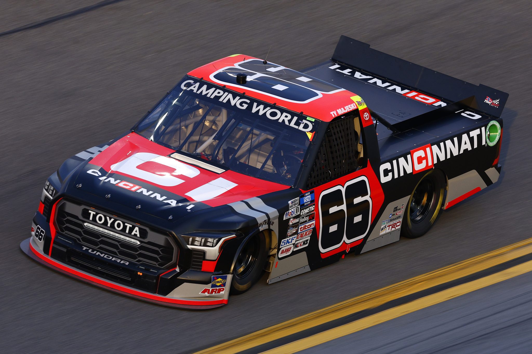 DAYTONA BEACH, FLORIDA - FEBRUARY 17: Ty Majeski, driver of the #66 Cincinnati Toyota, drives during practice for the NASCAR Camping World Truck Series NextEra Energy 250 at Daytona International Speedway on February 17, 2022 in Daytona Beach, Florida. (Photo by Jared C. Tilton/Getty Images) | Getty Images