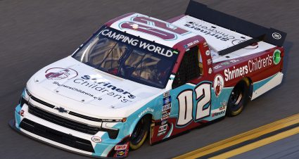 DAYTONA BEACH, FLORIDA - FEBRUARY 17: Jesse Little, driver of the #02 Shriner's Children's Chevrolet, drives during practice for the NASCAR Camping World Truck Series NextEra Energy 250 at Daytona International Speedway on February 17, 2022 in Daytona Beach, Florida. (Photo by Jared C. Tilton/Getty Images) | Getty Images