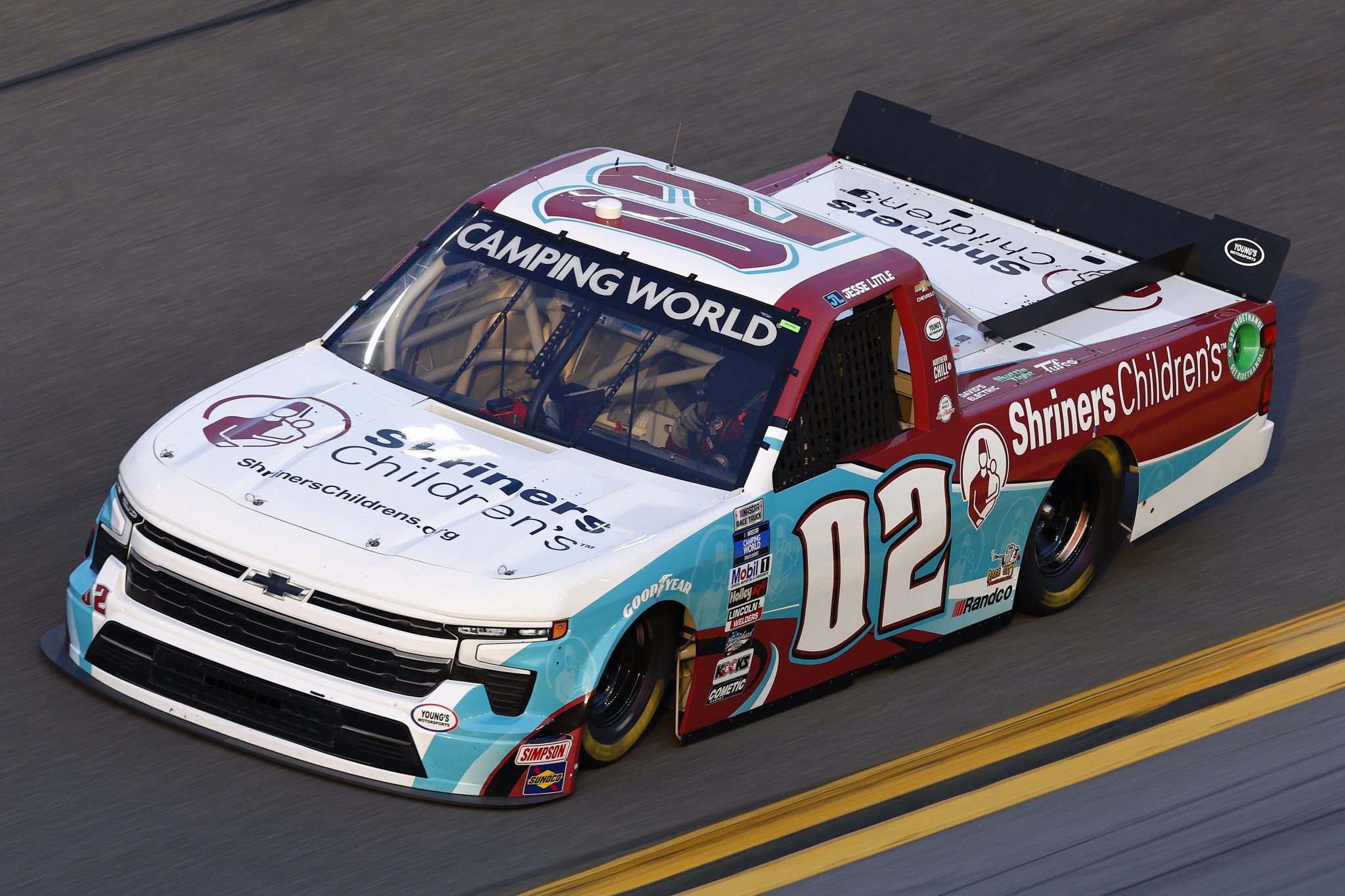 DAYTONA BEACH, FLORIDA - FEBRUARY 17: Jesse Little, driver of the #02 Shriner's Children's Chevrolet, drives during practice for the NASCAR Camping World Truck Series NextEra Energy 250 at Daytona International Speedway on February 17, 2022 in Daytona Beach, Florida. (Photo by Jared C. Tilton/Getty Images) | Getty Images