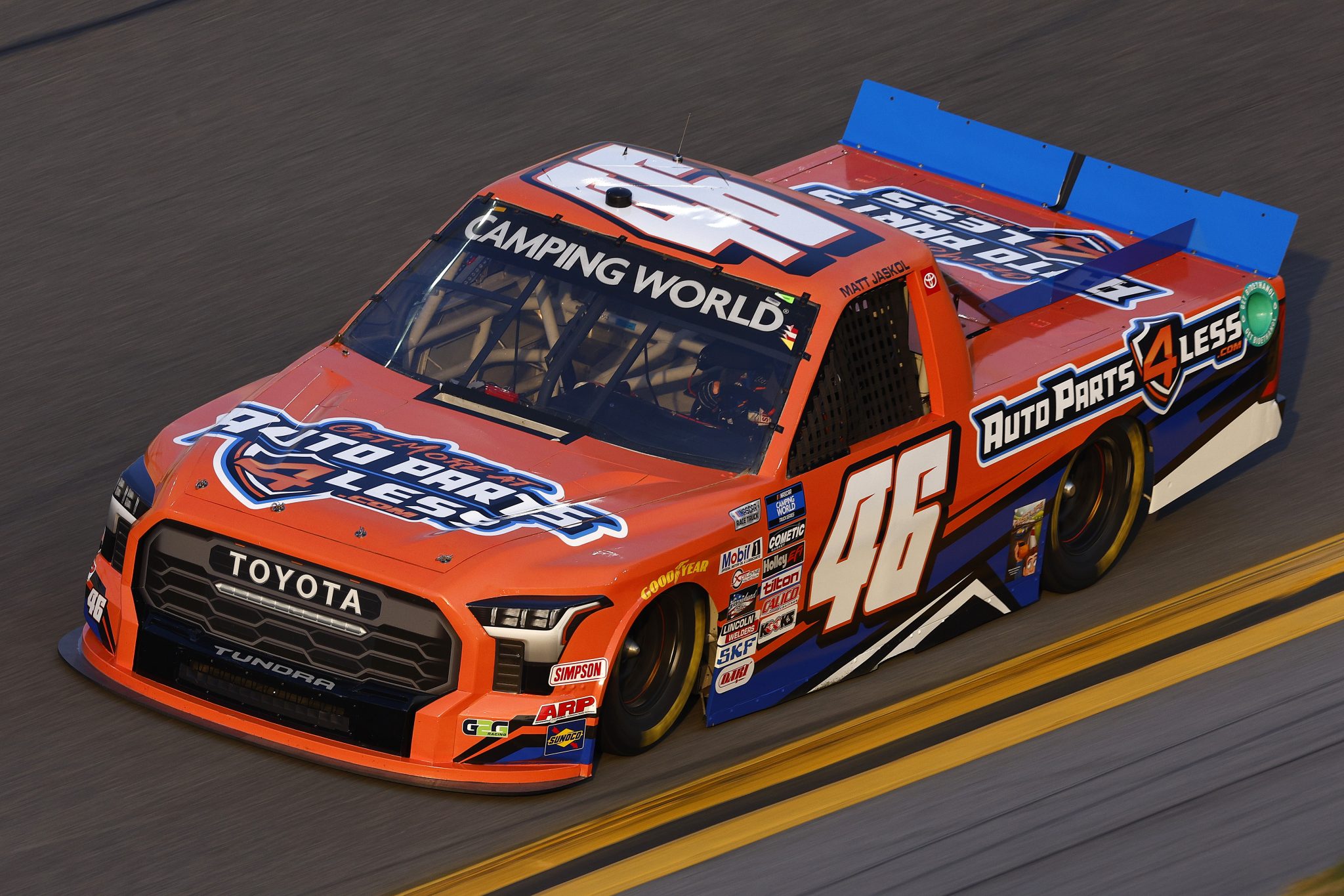 DAYTONA BEACH, FLORIDA - FEBRUARY 17: Matt Jaskol, driver of the #46 AutoParts4Less.com Toyota, drives during practice for the NASCAR Camping World Truck Series NextEra Energy 250 at Daytona International Speedway on February 17, 2022 in Daytona Beach, Florida. (Photo by Jared C. Tilton/Getty Images) | Getty Images