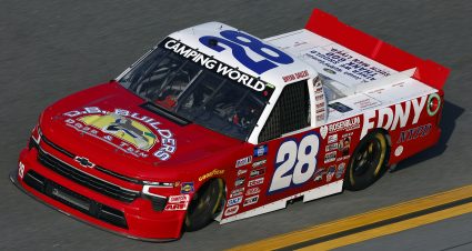 DAYTONA BEACH, FLORIDA - FEBRUARY 17: Bryan Dauzat, driver of the #28 FDNY/OB Builders Chevrolet, drives during practice for the NASCAR Camping World Truck Series NextEra Energy 250 at Daytona International Speedway on February 17, 2022 in Daytona Beach, Florida. (Photo by Jared C. Tilton/Getty Images) | Getty Images