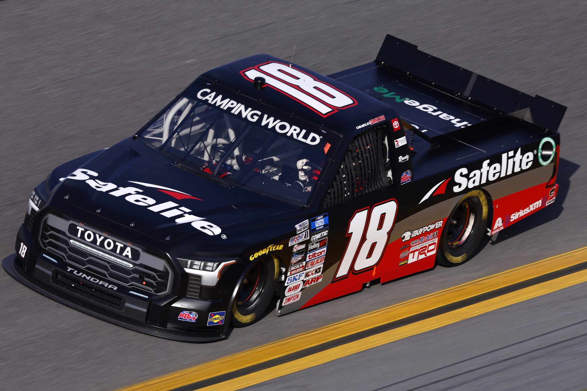 DAYTONA BEACH, FLORIDA - FEBRUARY 17: Chandler Smith, driver of the #18 Safelite AutoGlass Toyota, drives during practice for the NASCAR Camping World Truck Series NextEra Energy 250 at Daytona International Speedway on February 17, 2022 in Daytona Beach, Florida. (Photo by Jared C. Tilton/Getty Images) | Getty Images