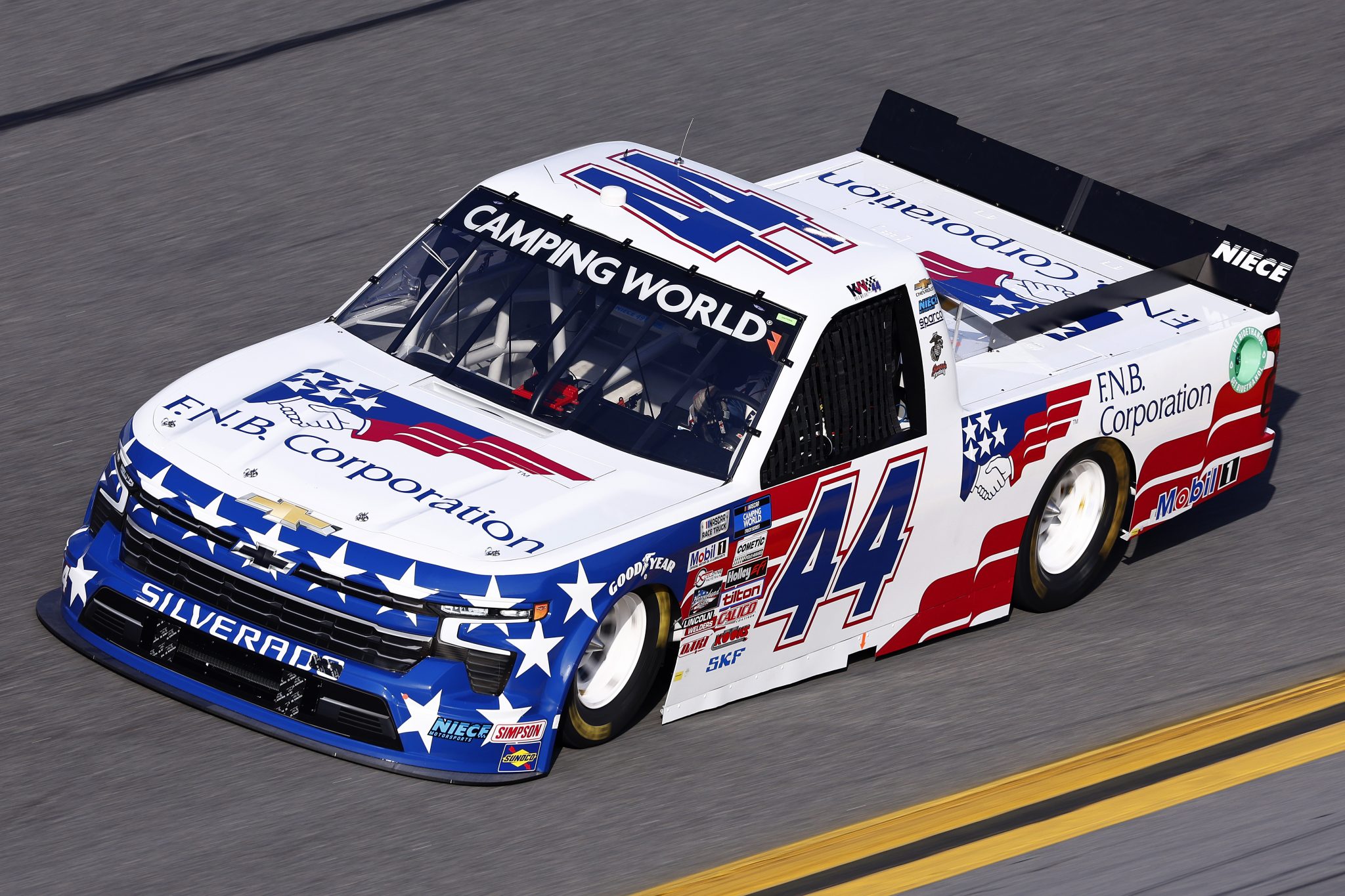 DAYTONA BEACH, FLORIDA - FEBRUARY 17: Kris Wright, driver of the #44 F.N.B. Corporation Chevrolet, drives during practice for the NASCAR Camping World Truck Series NextEra Energy 250 at Daytona International Speedway on February 17, 2022 in Daytona Beach, Florida. (Photo by Jared C. Tilton/Getty Images) | Getty Images