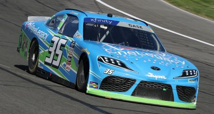 FONTANA, CALIFORNIA - FEBRUARY 26: Joey Gase, driver of the #35 OneLegacy Toyota, drives during qualifying for the NASCAR Xfinity Series Production Alliance 300 at Auto Club Speedway on February 26, 2022 in Fontana, California. (Photo by Meg Oliphant/Getty Images) | Getty Images