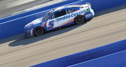 FONTANA, CALIFORNIA - FEBRUARY 27: Kyle Larson, driver of the #5 HendrickCars.com Chevrolet, drives during the NASCAR Cup Series Wise Power 400 at Auto Club Speedway on February 27, 2022 in Fontana, California. (Photo by James Gilbert/Getty Images) | Getty Images