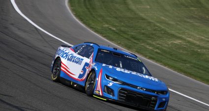 FONTANA, CALIFORNIA - FEBRUARY 26: Kyle Larson, driver of the #5 HendrickCars.com Chevrolet, drives during practice for the NASCAR Cup Series Wise Power 400 at Auto Club Speedway on February 26, 2022 in Fontana, California. (Photo by Meg Oliphant/Getty Images) | Getty Images