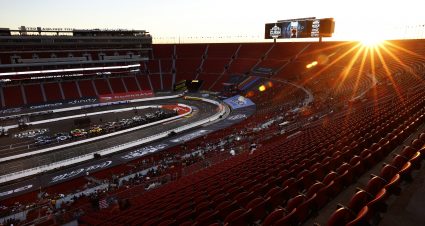 LOS ANGELES, CALIFORNIA - FEBRUARY 05: A general view of the track from the granstands as the sun sets prior to qualifying for the NASCAR Cup Series Busch Light Clash at Los Angeles Memorial Coliseum on February 05, 2022 in Los Angeles, California. (Photo by Jared C. Tilton/Getty Images) | Getty Images