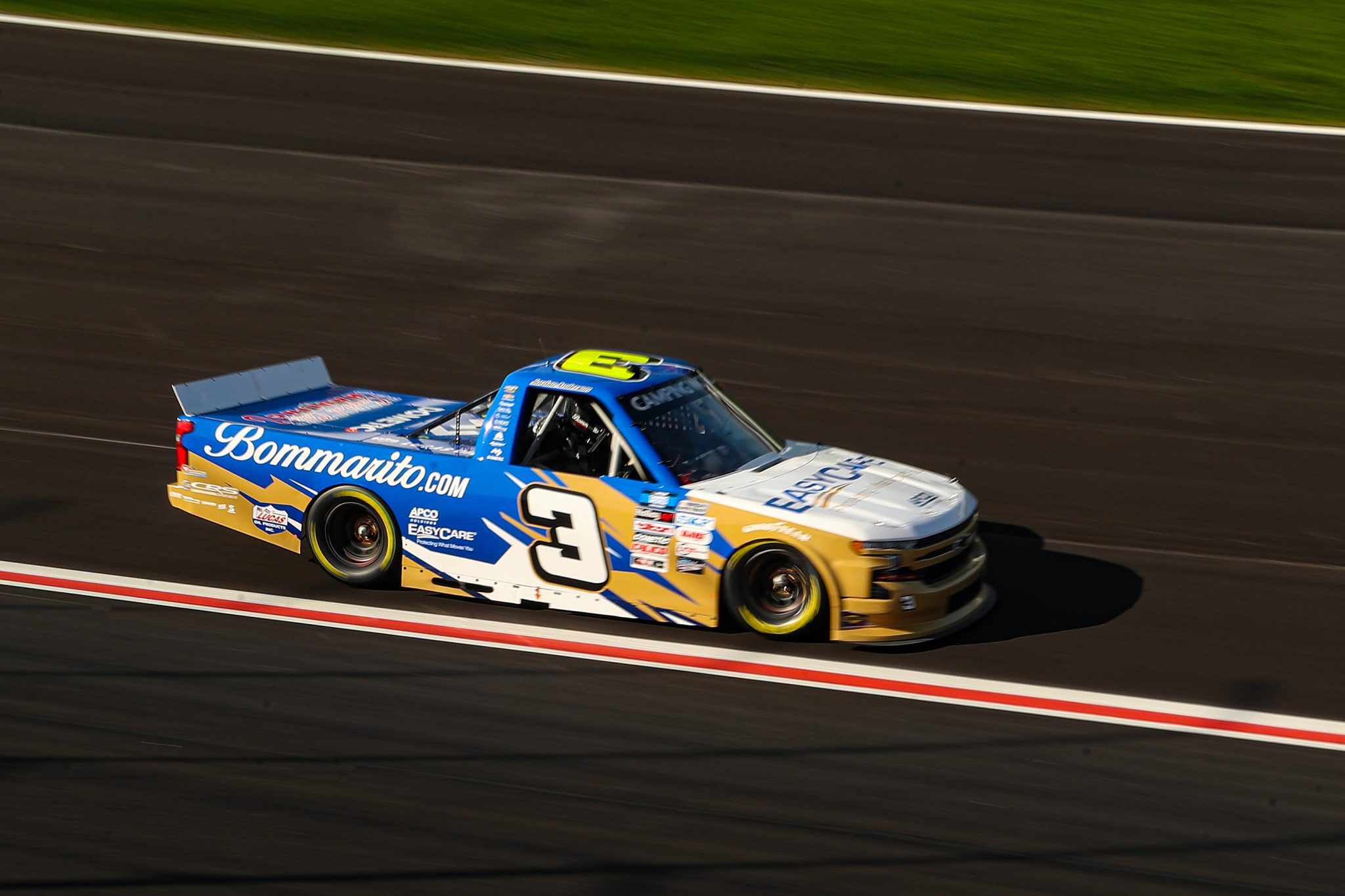 HAMPTON, GEORGIA - MARCH 19: Jordan Anderson, driver of the #3 EasyCare/Bommarito.com Chevrolet, drives during practice for the NASCAR Camping World Truck Series Fr8 208 at Atlanta Motor Speedway on March 19, 2022 in Hampton, Georgia. (Photo by Mike Mulholland/Getty Images) | Getty Images