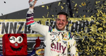 LAS VEGAS, NEVADA - MARCH 06: Alex Bowman, driver of the #48 Ally Chevrolet, celebrates in victory lane after winning the NASCAR Cup Series Pennzoil 400 at Las Vegas Motor Speedway on March 06, 2022 in Las Vegas, Nevada. (Photo by Meg Oliphant/Getty Images) | Getty Images