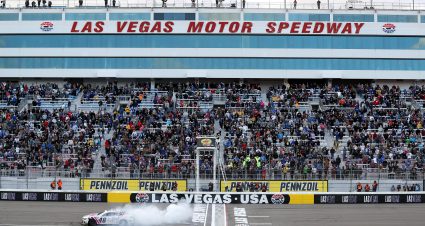 LAS VEGAS, NEVADA - MARCH 06: Alex Bowman, driver of the #48 Ally Chevrolet, celebrates with a burnout after winning the NASCAR Cup Series Pennzoil 400 at Las Vegas Motor Speedway on March 06, 2022 in Las Vegas, Nevada. (Photo by Meg Oliphant/Getty Images) | Getty Images