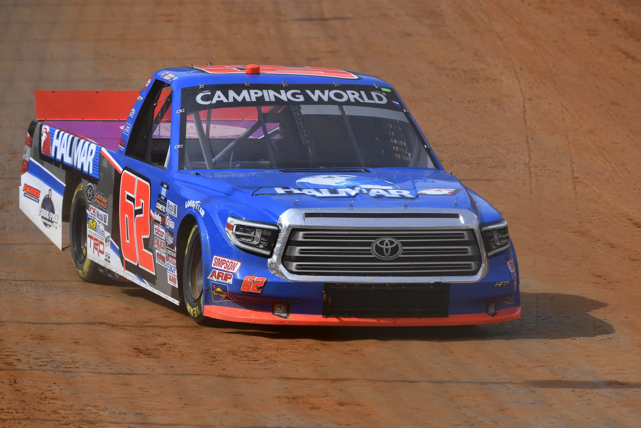 BRISTOL, TENNESSEE - APRIL 15: Jessica Friesen, driver of the #62 Halmar International Toyota, drives during first practice for the NASCAR Camping World Truck Series Pinty's Truck Race on Dirt at Bristol Motor Speedway on April 15, 2022 in Bristol, Tennessee. (Photo by Logan Riely/Getty Images) | Getty Images
